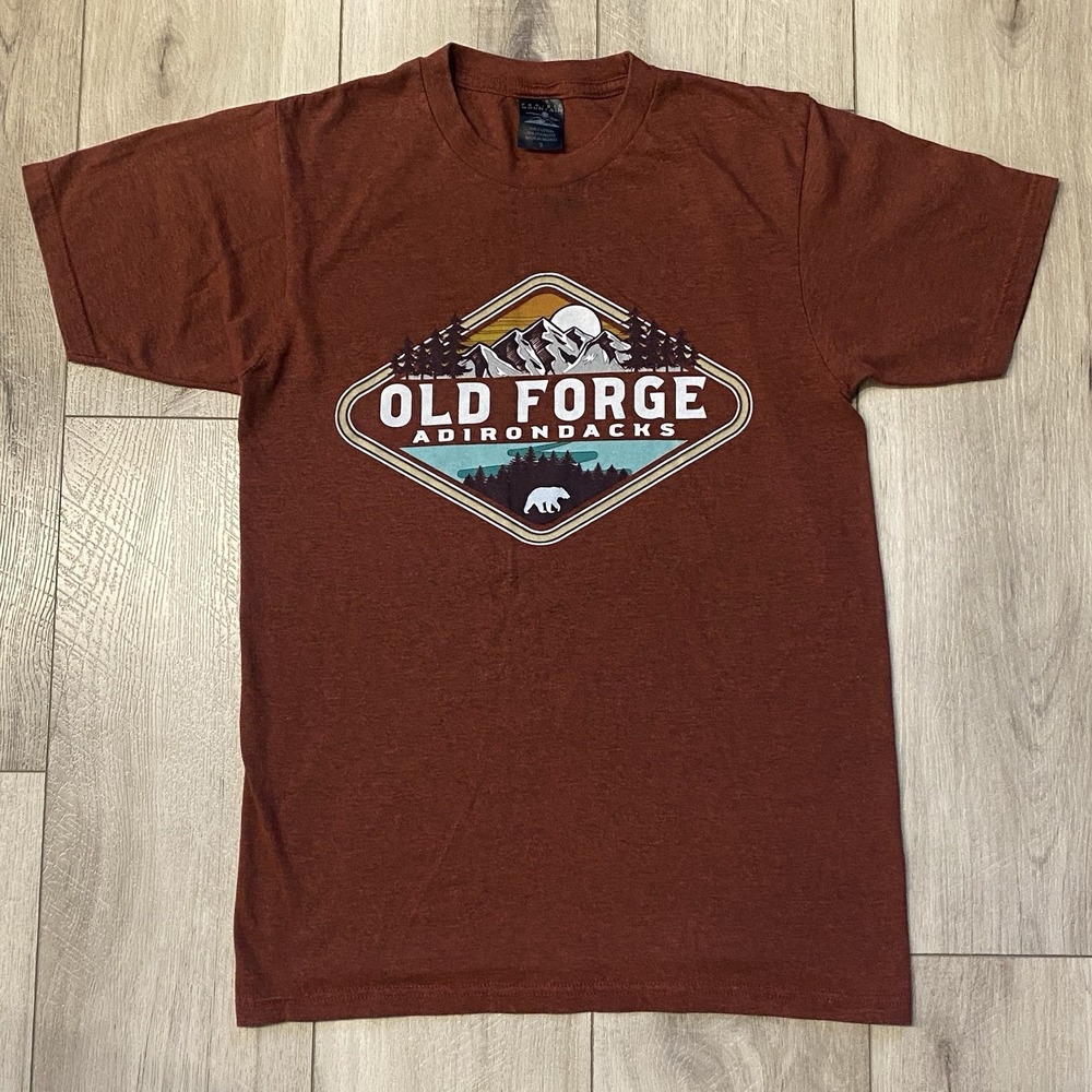 Prairie Mountain Men's Adirondack Mountains Graphic Print T Shirt Small Red‎